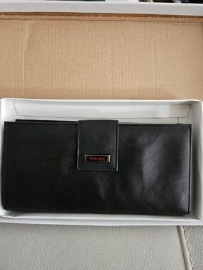 Perlina Black Leather Clutch Wallet with Checkbook Cover, NWT $25 4X7.5